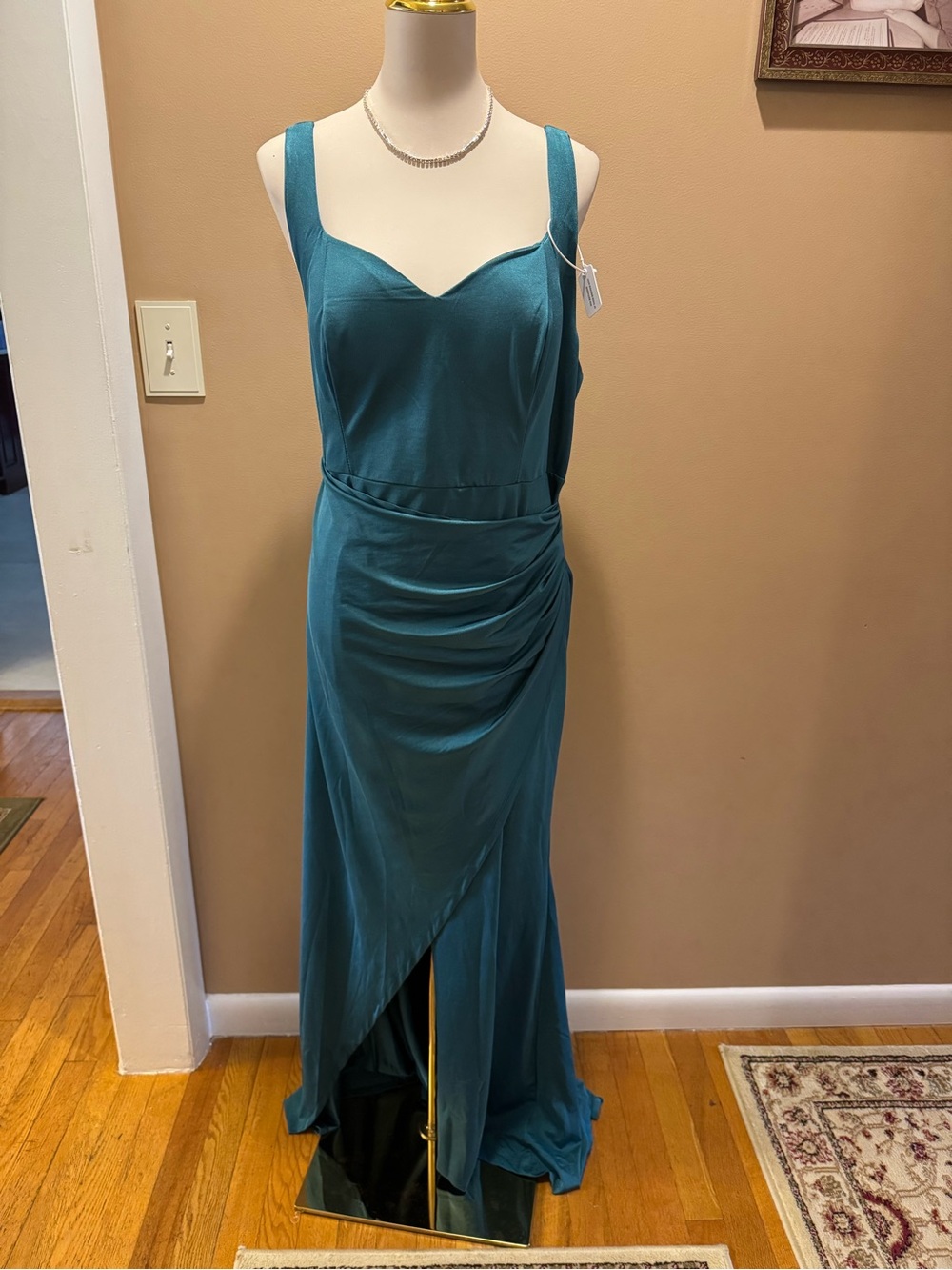 SHEIN Teal Ruched Satin Maxi Dress